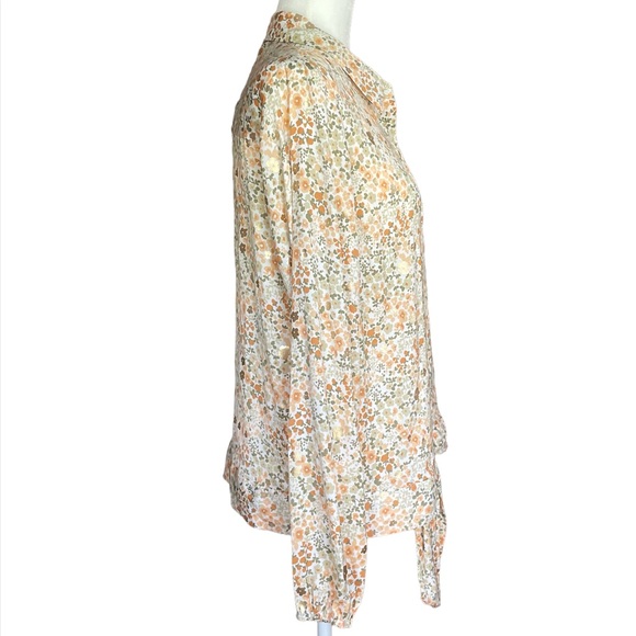 NWT LC Lauren Conrad Micro Floral Tie Front Long Sleeve Button Up Blouse Size M - Picture 3 of 13